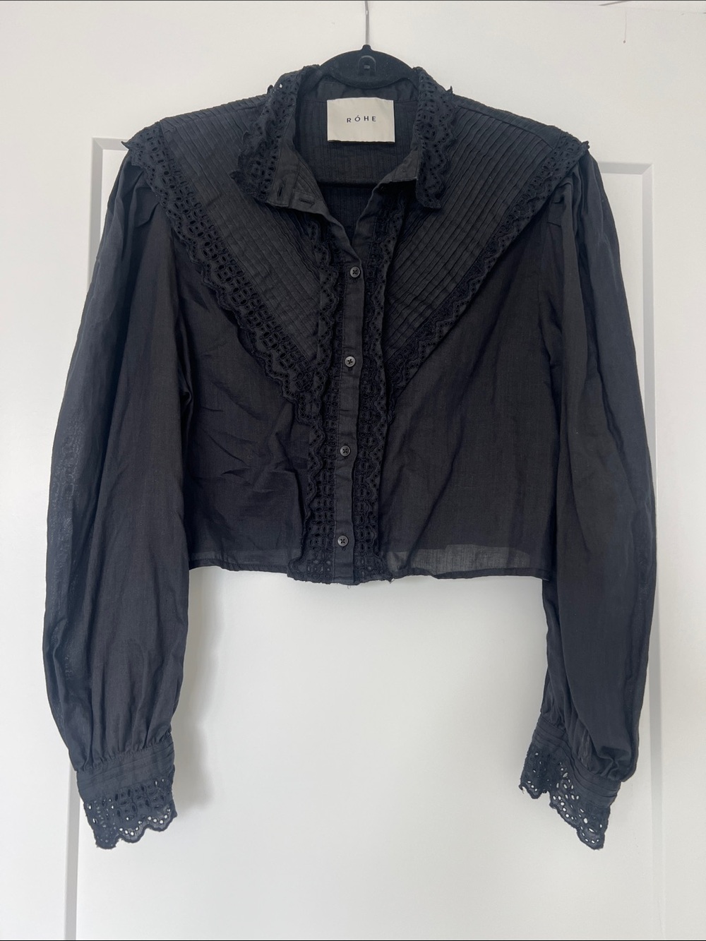 RÓHE Black linen Lace-Trim Button Front Blouse